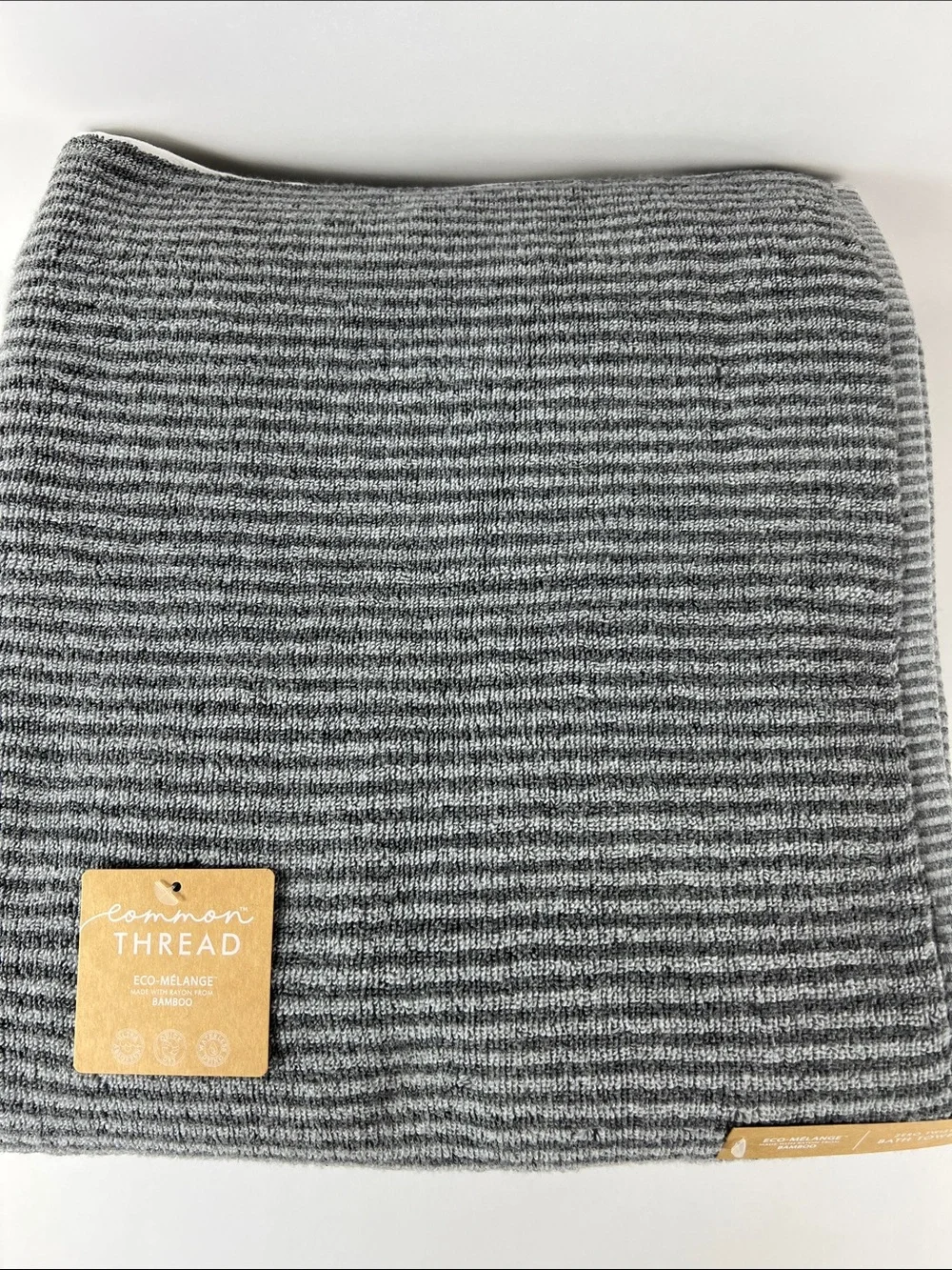 Common Thread Bath Towels Bamboo Eco-Mélange Gray Striped Soft Set of 2 NEW